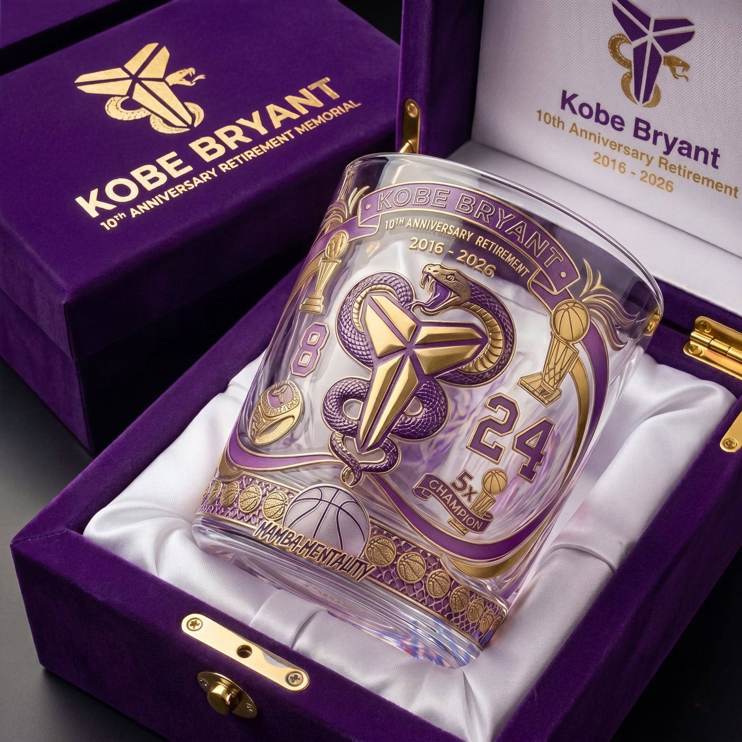 Kobe Bryant 10-Year Retirement Whiskey Glass